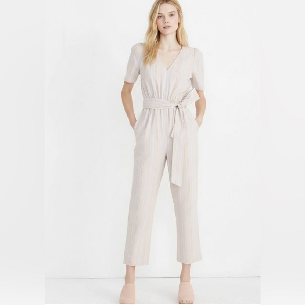 Madewell Striped Linen-Blend Jumpsuit - Size 4
